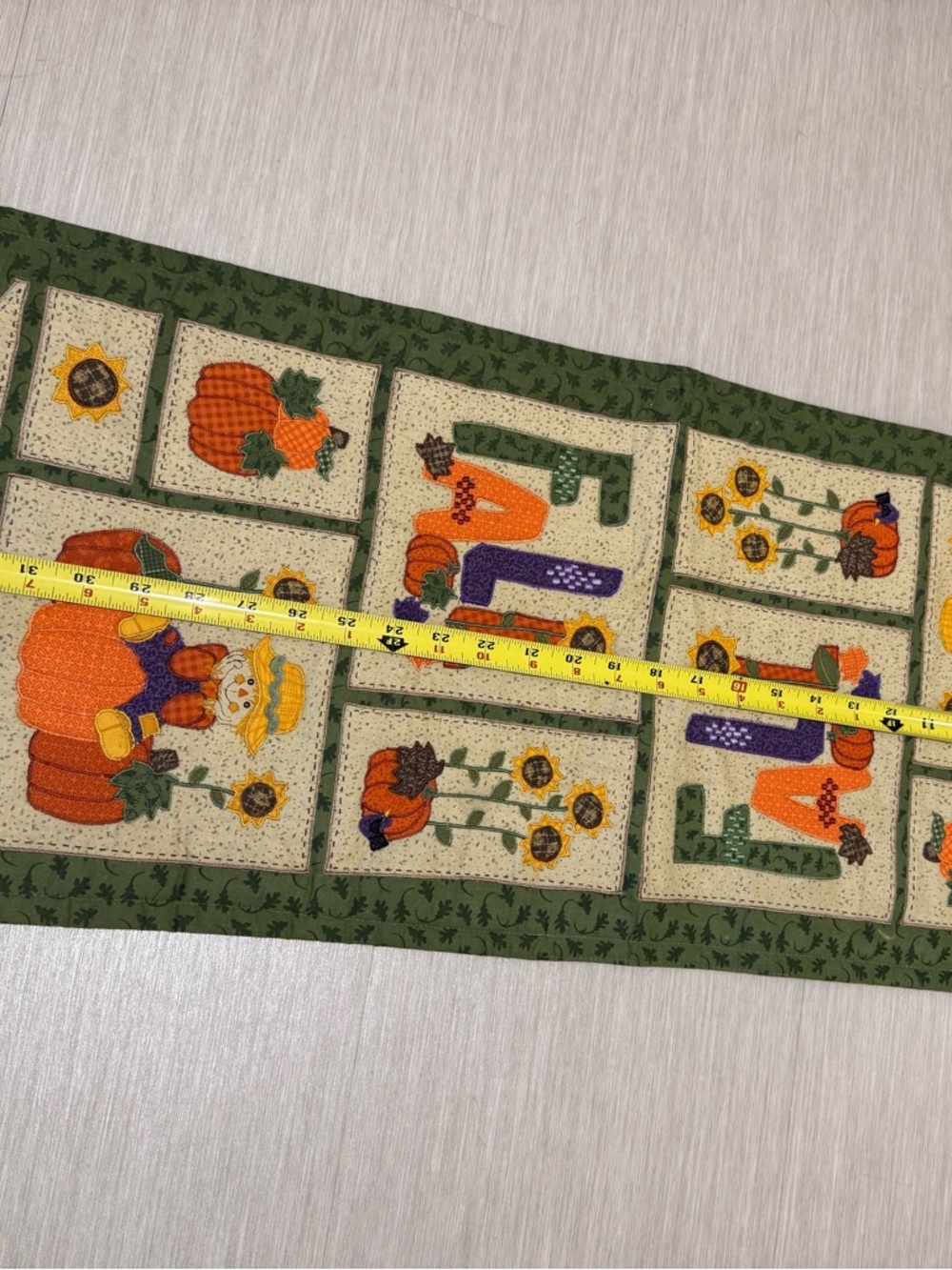 Fall Pumpkin quilted table runner autumn decor - Green & Orange